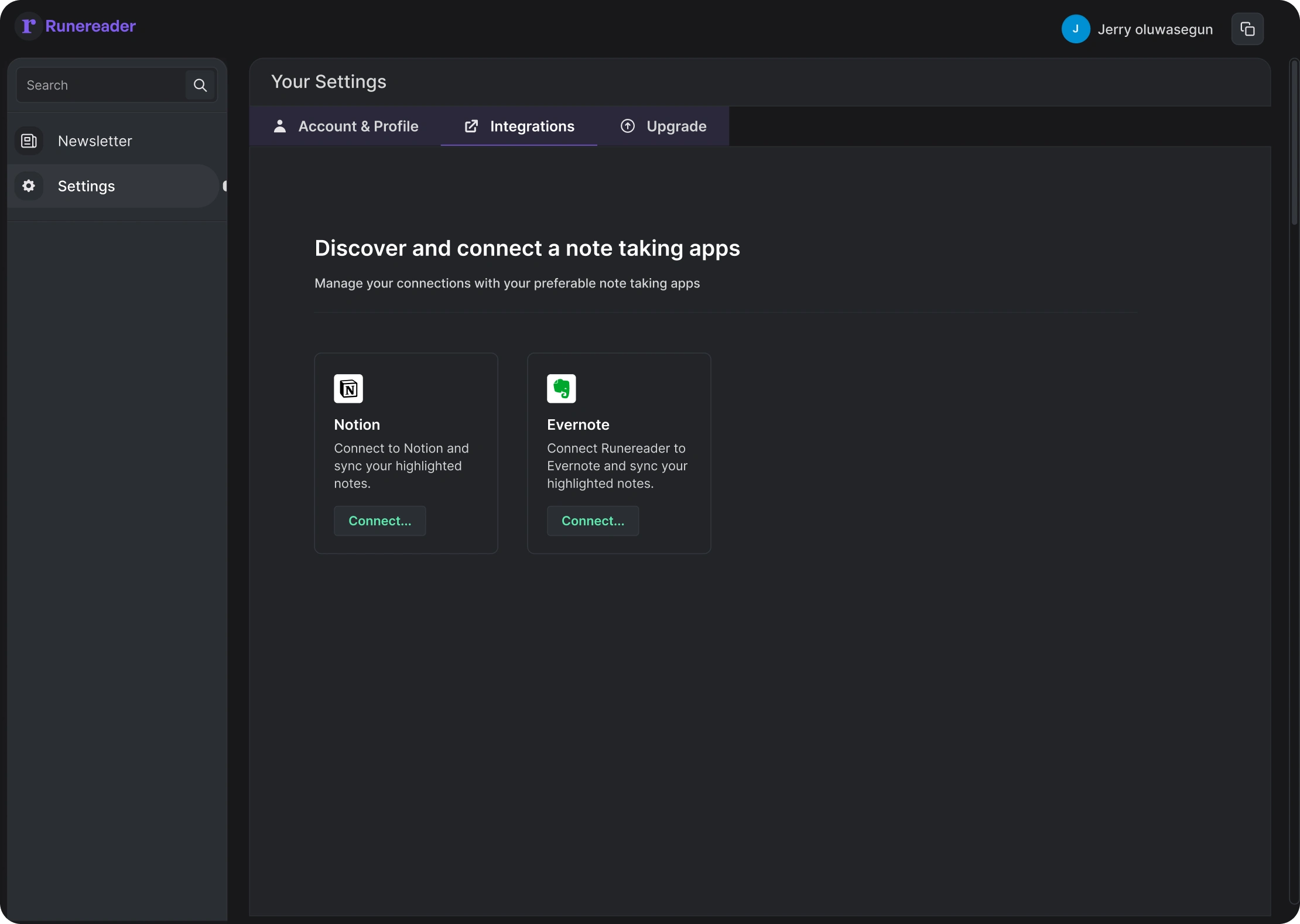Integrations settings, upgrade required